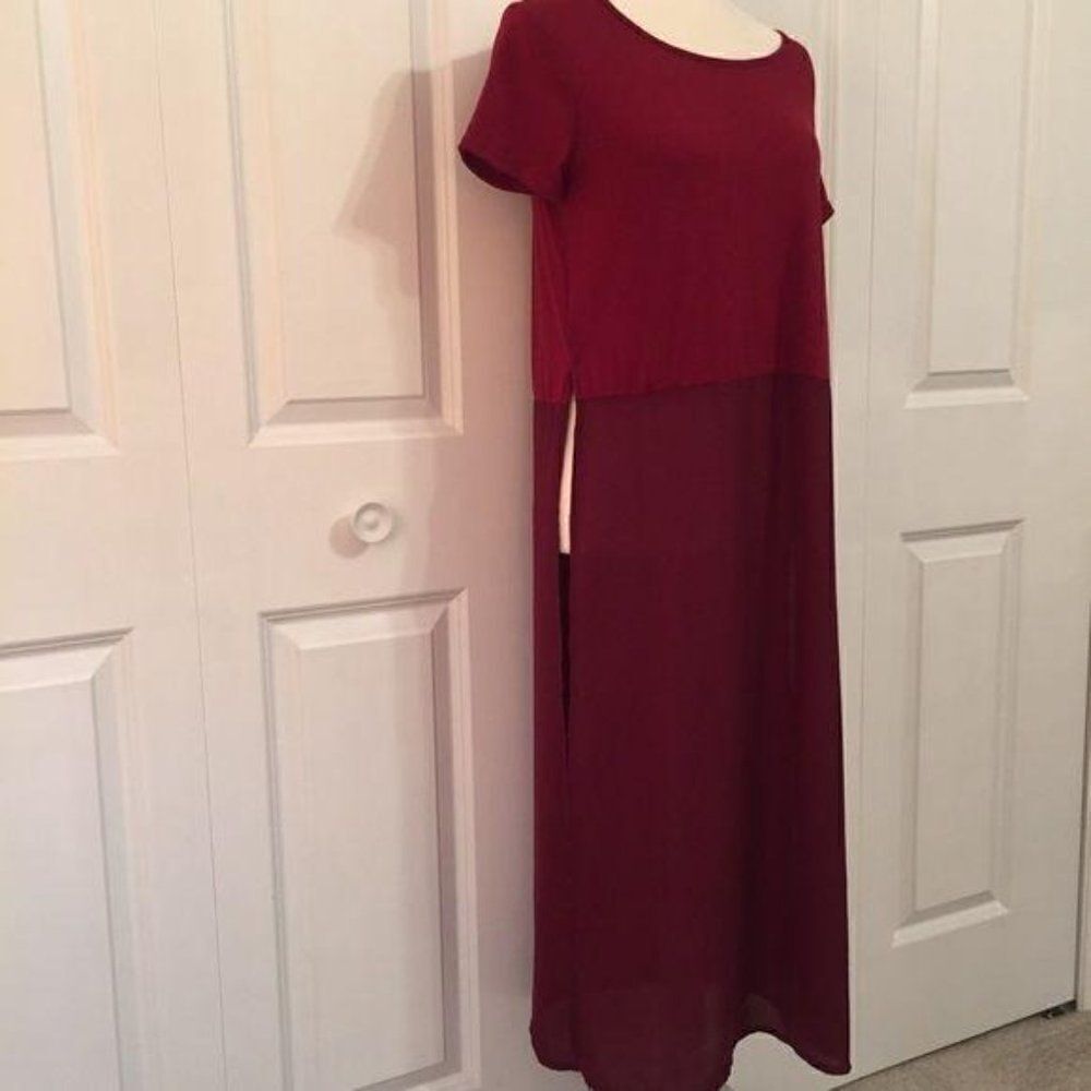 Red Color Block Sky High Slit Maxi Dress New - Picture 6 of 8